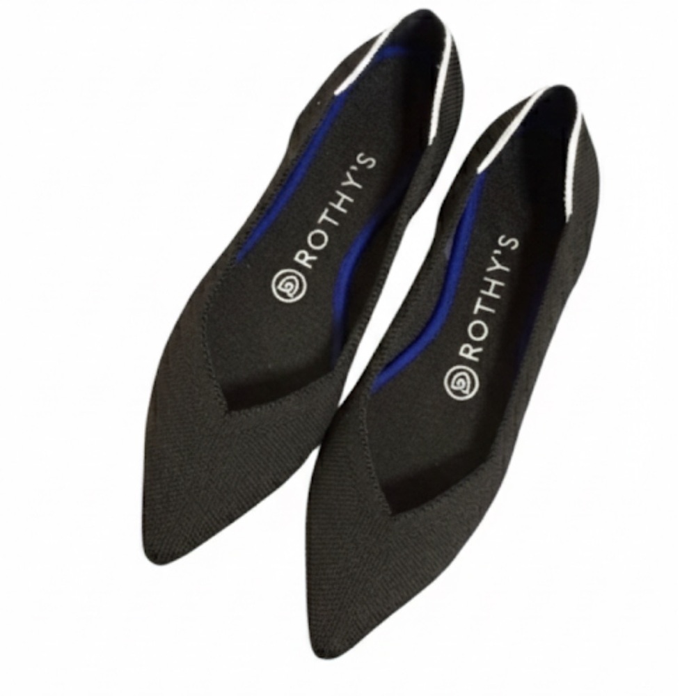 Rothy's Rare Retired “The Point” Black White Halo Pointed Toe Flats Size 8.5 EUC